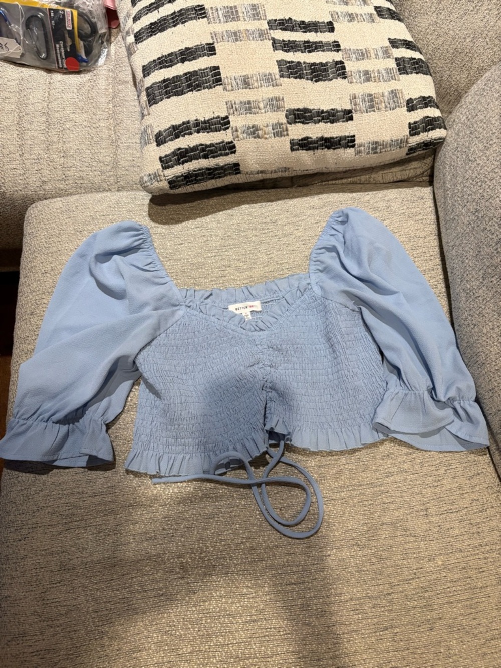Better Be Powder Blue Puff Sleeve Smocked Crop Top